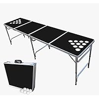 PartyPong 8 Foot Folding Beer Pong Table w/Pong Balls & Optional Cup Holes/LED Lights - Stealth Edition - Choose Your Table Model