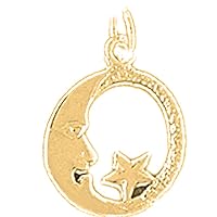 14K Yellow Gold Moon With Star Pendant