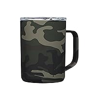 Corkcicle Triple Insulated Coffee Mug with Lid and Handle, Woodland Camo, 16 oz – Stainless Steel Travel Mug Keeps Beverages Hot for 3+ Hours – Non-Slip, Easy-Grip, Spill-Resistant Tumbler