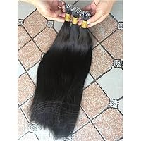 Silky Straight Nano Ring Human Hair Extension Microlink Brazilian Remy Nano Tip Hair Long Straight #Black #Brown Color 100g 100strands (20inch 100strands, Natural Black)