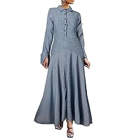 Women Long Sleeve Shirt Dress Ruffled Lapel Button Up Streetwear Striped Patchwork Robe