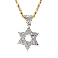 Iced Out Chain for Men,18K Gold-plated Cubic Zirconia Necklace for Women,Hip Hop Star of David Zircon Pendant Necklace