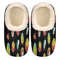 Colorful Feathers Women's Slippers, Bird Feather Soft Cozy Plush Lined House Slipper Shoes Indoor Non-Slip Slippers for Girls Boys Teenager