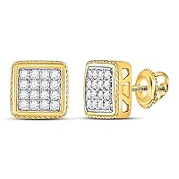 The Diamond Deal 10kt Yellow Gold Mens Round Diamond Square Cluster Earrings 1/2 Cttw