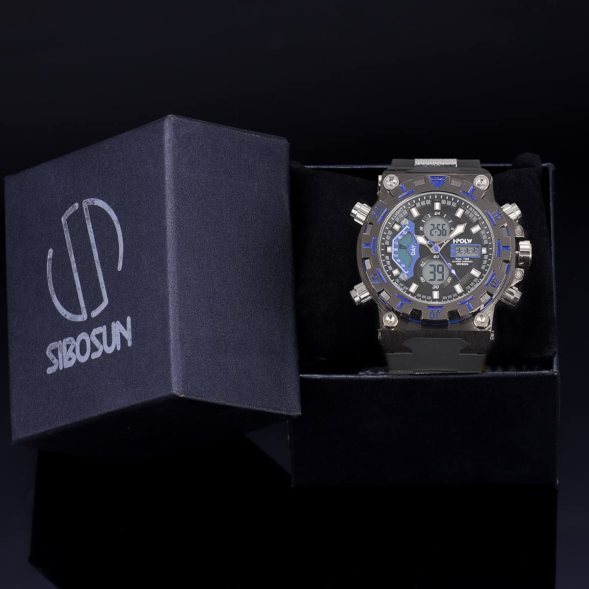 SIBOSUN Mens Sports Watches, Multifunctional Military Watch, Stopwatch Waterproof Big Face LED Digital Wrist Watch