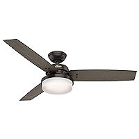 Hunter Fan Company Sentinel 52-inch Indoor Premier Bronze Modern Ceiling Fan With Bright LED Light Kit, Remote Control, and Reversible WhisperWind Motor Included