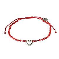 NOVICA Handmade Beaded Red Cord Bracelet with Heart Pendant Macrame Crystal Guatemala [6.5 in min L x 10 in max L x 0.1 in W] 'Love Is Everywhere'