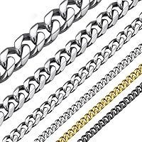 ChainsHouse Miami Cuban Chain Necklace for Men Women, 3mm/6mm/9mm/12mm Width, 316L Stainless Steel/18K Gold/Black Plated, Hypoallergenic Mens Hip Hop Chain, 14