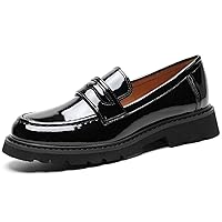 Women's Fashion Black Loafers, Patent Leather Loafers, Platform Loafers, Vintage Oxford Shoes,Flat Penny Loafers, Plus Size Shoes