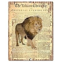 Old Vintage Newspaper Lion Chic Sign Rustic Shabby Vintage Style Retro Kitchen Bar Pub Coffee Shop Wall Decor