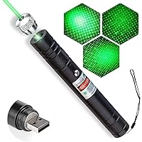 Green Laser Pointer, Long Range High Power Tactical Flashlight, Rechargeable Pointer for USB, with Star Cap Adjustable Focus Suitable for Projecto