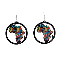 1 Pair Classic African Wooden Map Earrings Wooden Map Pendant Earrings for Women Girls Jewelry Gift
