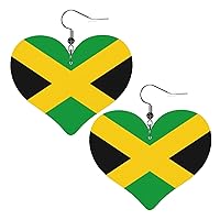 Jamaica Flag Faux Leather Earrings For Women Girls Lightweight Heart Dangle Earrings Gift