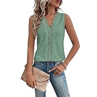 Women's Tops Women's Shirts Sexy Tops for Women Casual Guipure Lace Panel Tank Top with V Neckline