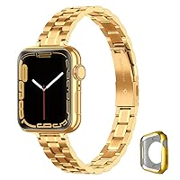 Metal band Compatible with Apple Watch Band 38mm 40mm 41mm 42mm 44mm 45mm for women, Slim and Thin Stainless Steel Replacement Adjustable Wristband for iWatch Series 9/8/7/6/5/4/3/2/1/SE