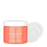 Beauty, Glow Baby Brightening Peel Pads 10 Percent AHA And BHA, 60 Pc, Brightens And Exfoliates, For All Skin Types, Fragrance Free, Clean Skin Care, Vegan and Cruelty Free
