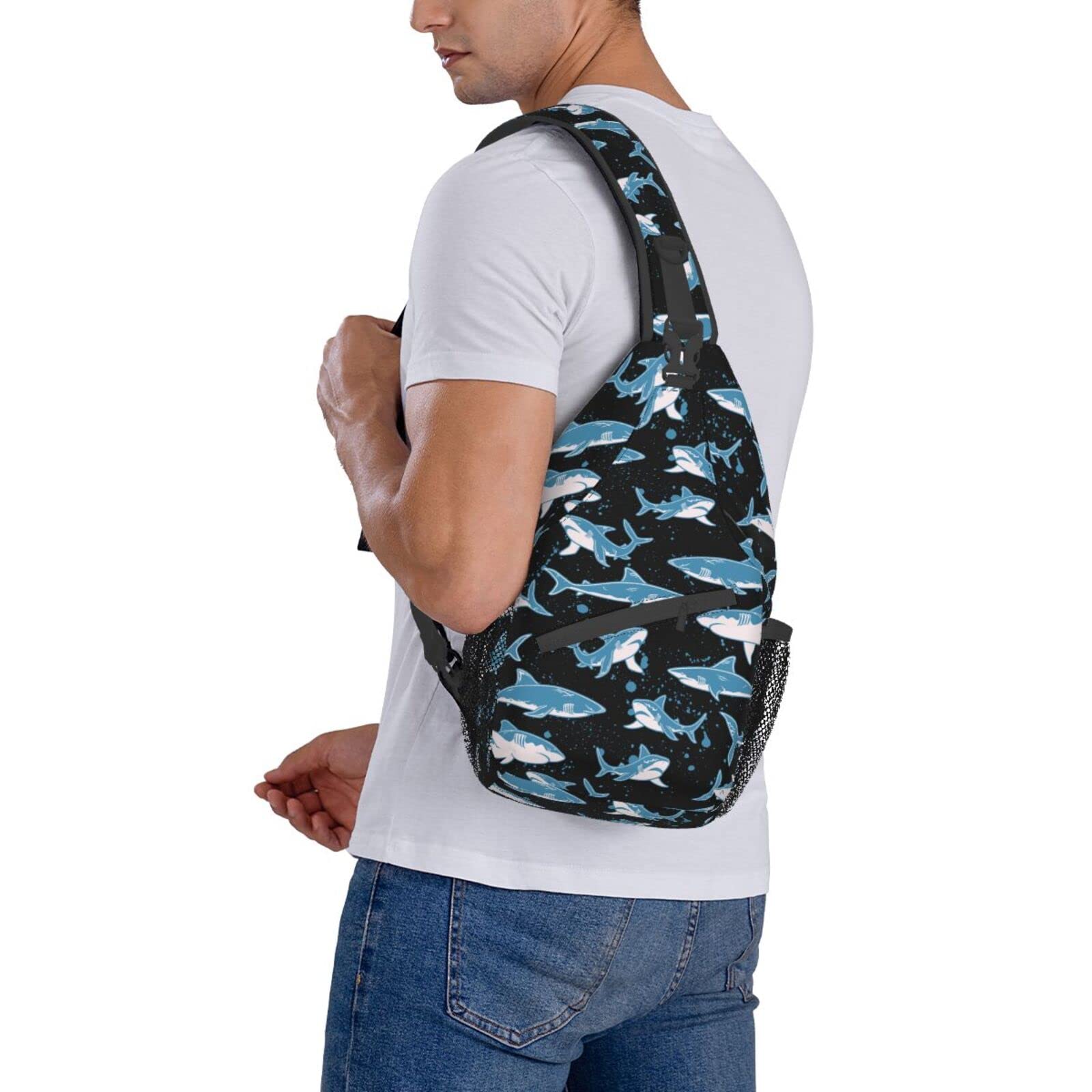 Yrebyou Shark Sling Bag for Women Men Crossbody Strap Backpack Lightweight Waterproof Travel Hiking Daypack Shoulder Bag