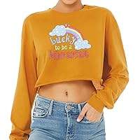 Cute Librarian Cropped Long Sleeve T-Shirt - Rainbow Women's T-Shirt - Cool Design Long Sleeve Tee
