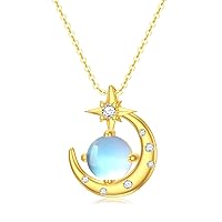 MRENITE Solid 14K Gold Moon and Star Necklace for Women Real Gold Crescent Moon Pendant Necklace 16+1+1 Inch 14K Gold Chain Jewelry Gifts for Ladies Girls