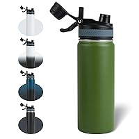 Insulated Water Bottle with Straw, Dual-use Lid, Stainless Steel Sports Water Bottle, For Cold & Hot Drinks Double Walled Insulated Thermos, Leakproof Vacuum Water Jug (18oz, army green)