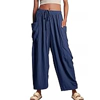 Flygo Women's Wide Leg Pants Summer Casual Loose Fit Beach Palazzo Harem Pants with Pockets