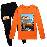 Kids Grizzy and The Lemmings Graphic Tops Crewneck T-shirts+Pants Suits Fall Casual Clothes Outfits for Boys Girls