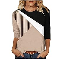 Three Quarter Sleeve T Shirt Woman Womens 2024 Fashion Color Block Summer Tops Casual Pullover Blouses Loose Fit Tunic Tees