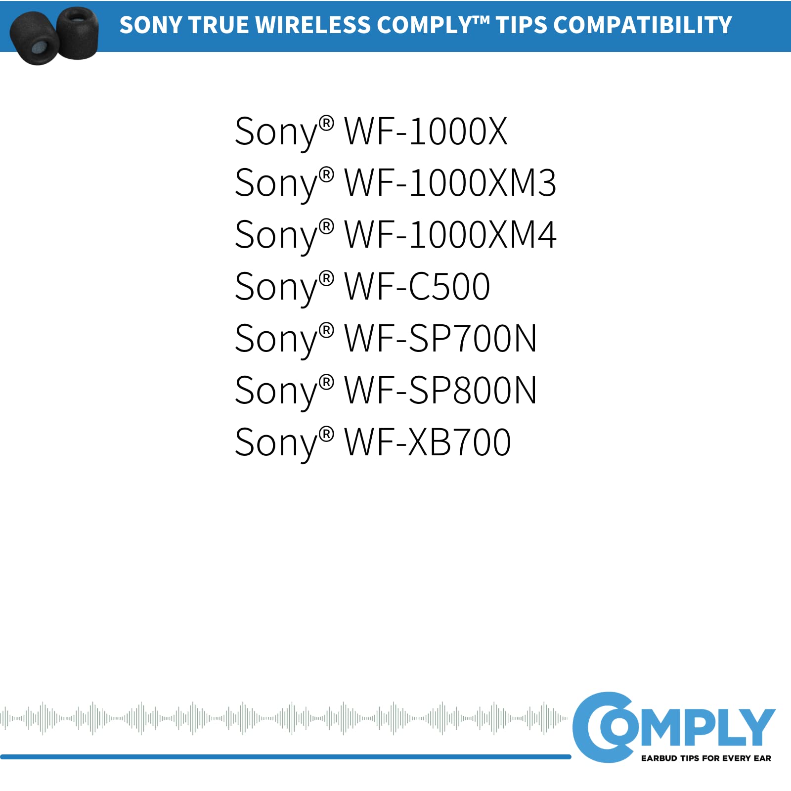COMPLY Foam Ear Tips for Sony TrueWireless Earbuds - New Sony XM5, WF-1000XM5, WF-1000XM4, WF-1000XM3, WF-XB700, Ultimate Comfort Unshakeable Fit Medium, 3 Pairs,Black