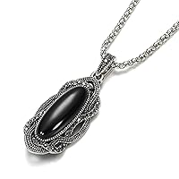 zxcs Quality Boho Black Stone Necklace Tibetan Silver Mosaic Gray Crystal Big Oval Necklace For Women Vintage Jewelry