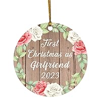 Gifts, First Christmas As Girlfriend 2023, Circle Ornament B Xmas Tree Hanging Santa Decoration, for Birthday Anniversary Parents Mothers Day Fathers Day Party, to Men Women Him Her Friend