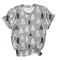 Christmas Tshirts for Women Xmas Tress Graphic Printed Shirts Christmas Holiday Short Sleeve Tops Cute Tee Blouse