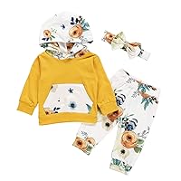Toddler Baby Girl/Boy Outfit Sets Long Sleeve Floral Print Hoodie and Pants with Headband