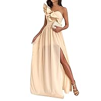 Formal Dress,Women's Maxi Long Cocktail Party Dress Sexy Heart Neck One Shoulder Ruffle Plit Pleated Dresses
