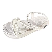 Women Walking Sandals Platform Flip Flops Ladies Fashion Summer Solid Leather Pearl Decorative Elastic Belt Thick Sole