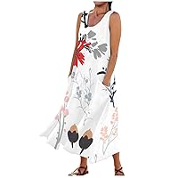 Sundresses for Women 2024 Casual Comfortable Floral Print Sleeveless Cotton Pocket Dress