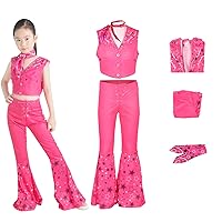 Pink Cowgirl Costume for Girls Movie Cosplay Outfit Pink Plaid Dress for Kids and Women Birthday Party Dress Up