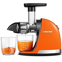 Slow Juicer,AMZCHEF Masticating Juicer Machines with Reverse Function, Cold Press Juicer with Brush, Recipes for High Nutrient Fruits and Vegetables, Orange(Updated)