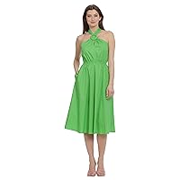 Maggy London Women's Halter Neck with Circle Trim Detail Cotton Poplin Dress Party Occasion Date Guest of