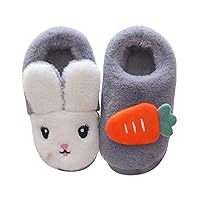 Kids Home Shoes Baby Boy Girl Furry Plush Flat Home Winter Warm Slippers Toddler Cartoon Rabbit Print Shoes
