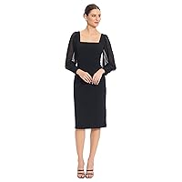 Maggy London Women's Square Neck Dress with Sheer Long Puff Sleeves