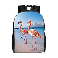 Pink Flamingo on Beach print Backpacks Waterproof Light Shoulder Bag Casual Daypack For Work Traveling Hiking