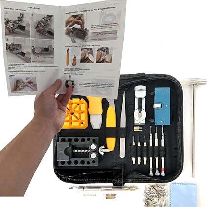 HAOBAIMEI 168 PCS Watch Repair Tool Kit, Case Opener Spring Bar Watch Band Link Tool Set With Carrying Bag, Replace Watch Battery Helper Multifunctional Tools With User Manual For Beginner
