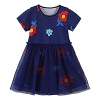 Toddler Girls Short Sleeve Ruffles Tulle Floral Prints Princess Dress Clothes Girl Dresses Casual