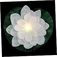 Happyyami Lotus Lantern Japanese Garden Decor LED Floating Light Flower lamp Chrysanthemum Solar Garden Stake LED Exterior Solar Lights Flower Blessing lamp Water Lily White Plastic Outdoor
