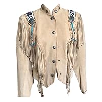 Women Western American Cowgirl Style Suede Leather Jacket With Fringe Bead Work (Free Express Shipping)