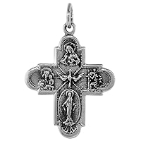 Sterling Silver Scapular 4 Way Cross Medal Necklace Oxidized finish 1.8mm Chain