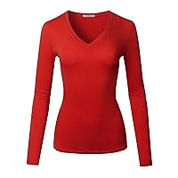 Womens Basic Active Strethcy Cotton Slim Fit V-Neck & Scoop Neck Long Sleeve T-Shirt Top (S-2XL)
