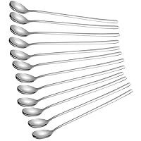 Briout 9 Inches Long Handle Spoon, 12 Pieces Iced Coffee Spoons, Ice Cream Tea Spoons, Premium 18/8 Stainless Steel Cocktail Stirring Spoons for Mixing Milkshake Cold Drink