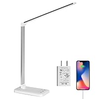 LED Desk Lamp,Eye-Caring Table Lamps,Stepless Dimmable Office Lamp with USB Charging Port,Touch/Memory/Timer Function,25 Brightness Lighting,Foldable Lamp for Reading,Studying,Working