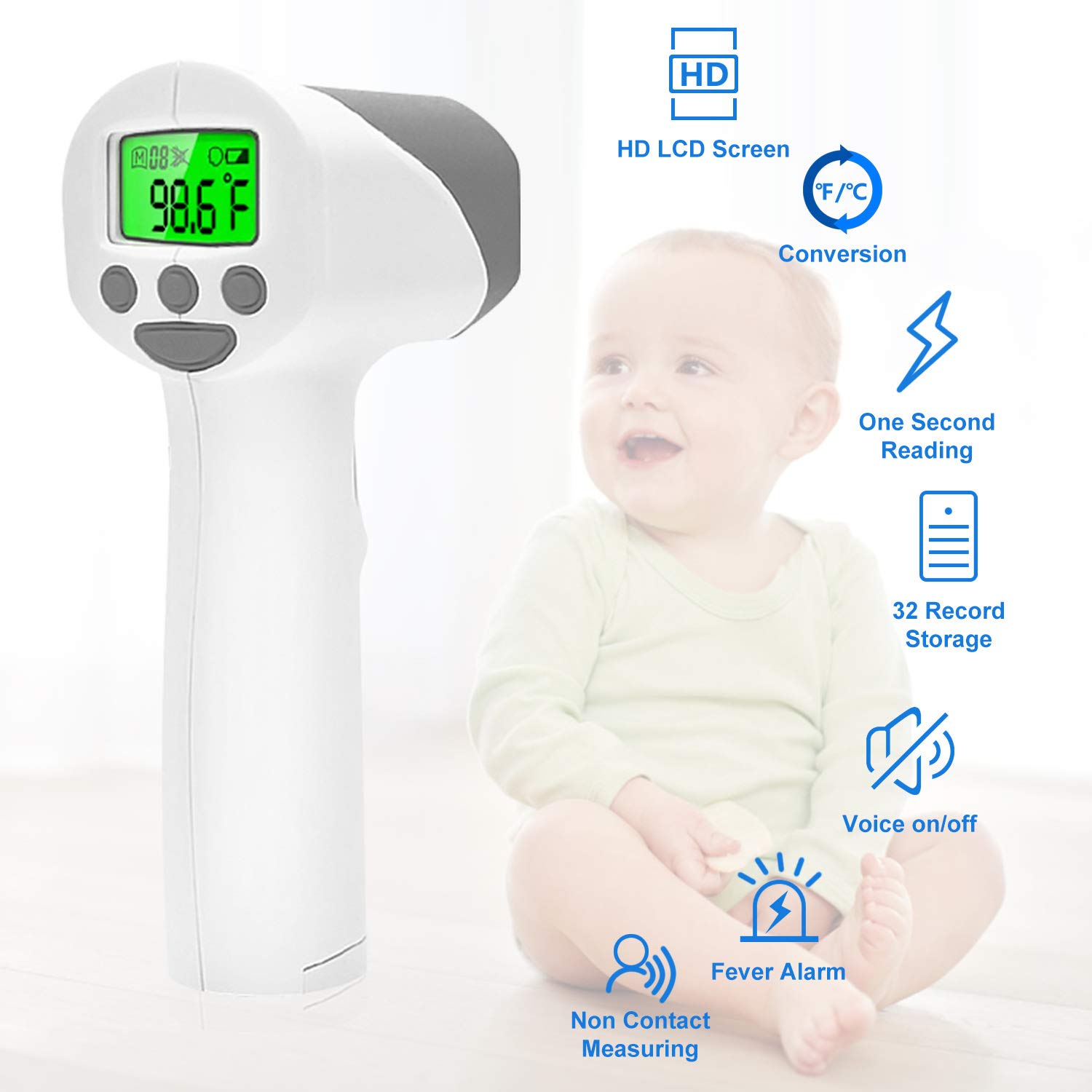 Touchless Thermometer for Adults,Famidoc Non Contact Infrared Thermometer for Kids and Baby No Touch Infrared Forehead Thermometer for Fever Smart Temperature with Digital LCD Display Instant Results